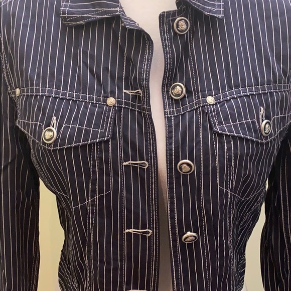 Gianni Versace Jean couture pinstripe blue Jean jacket vintage Medusa jacket - Picture 2 of 8